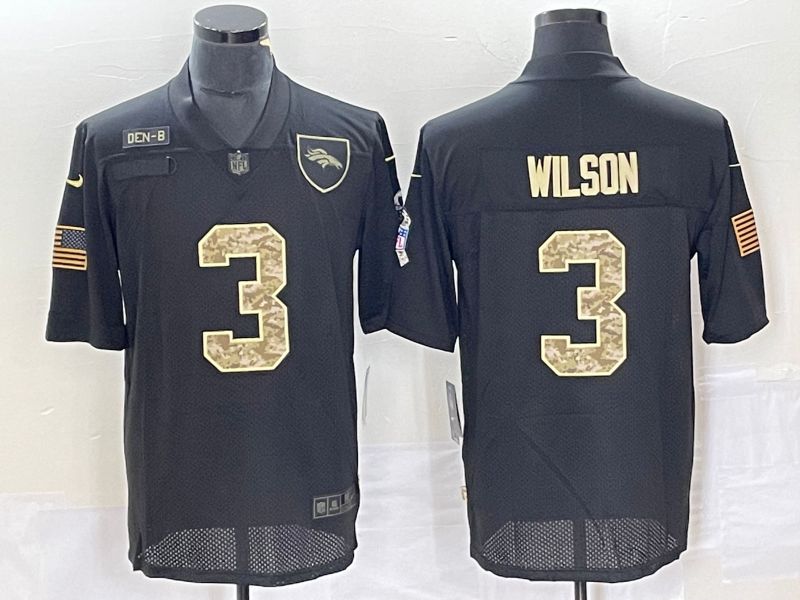 Men Denver Broncos 3 Wilson Black camo Nike Olive Salute To Service Limited NFL Jersey